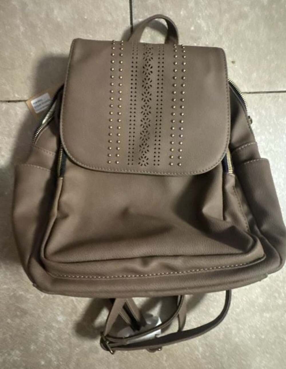 Revive Vintage Studded Vegan Leather Backpack Brown
